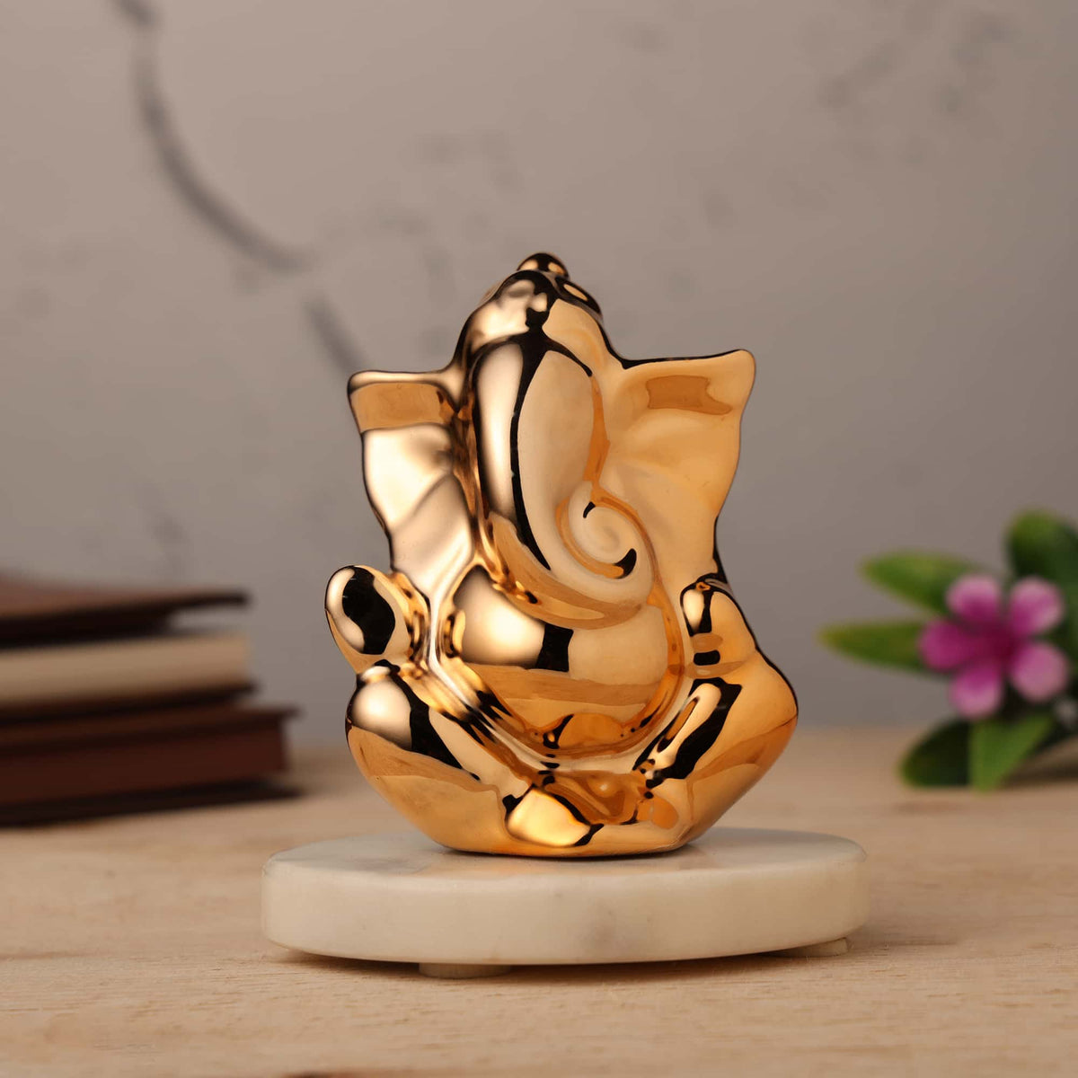 Golden Ganesha Statue in Relaxed Sitting Pose- 7 cm, 10 cm, 12 cm