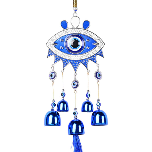 Eye-Shaped Evil Eye Wind Chime with 5 Bells for Home Entrance Decor 35 cm