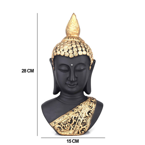 Black Buddha with Gold Crown and Calm Expression 28 cm