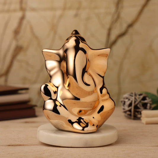 Golden Ganesha Statue in Relaxed Sitting Pose- 7 cm, 10 cm, 12 cm