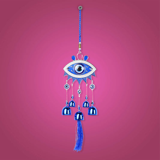 Eye-Shaped Evil Eye Wind Chime with 5 Bells for Home Entrance Decor 35 cm