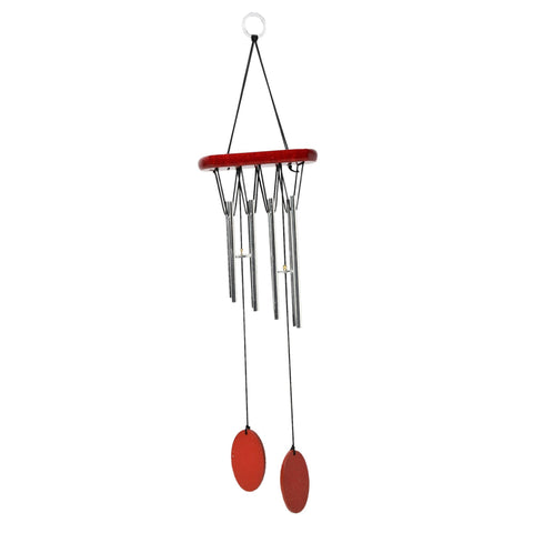 Red Wooden Wind Chime with 8 Stainless Steel Rods